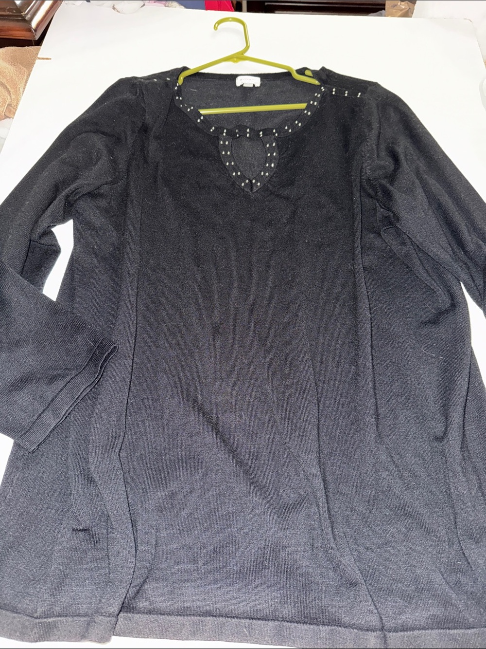 Avenue Black Long Sleeve Top with Studded Keyhole Neckline